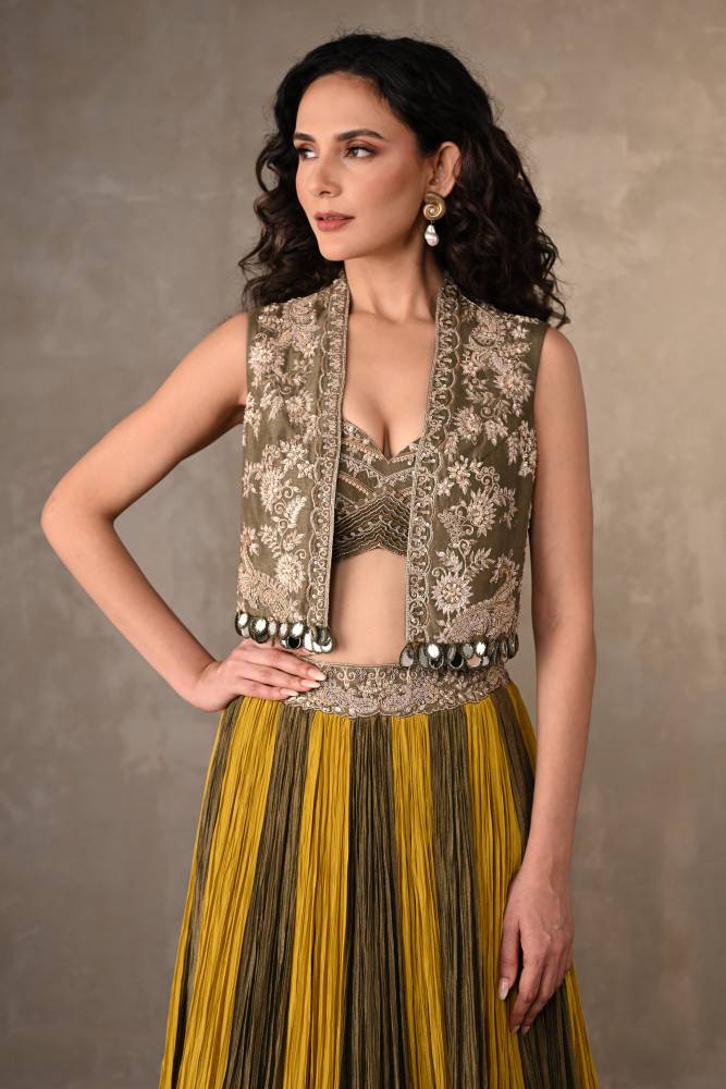 Yellow-Mehndi Luxe Panelled Lehenga Set Buy at ₹41495