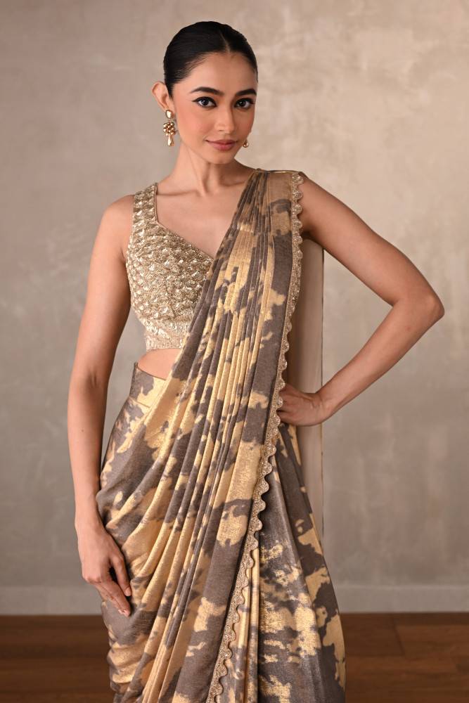 Molten Gold Foil Drape Saree Buy at ₹28495