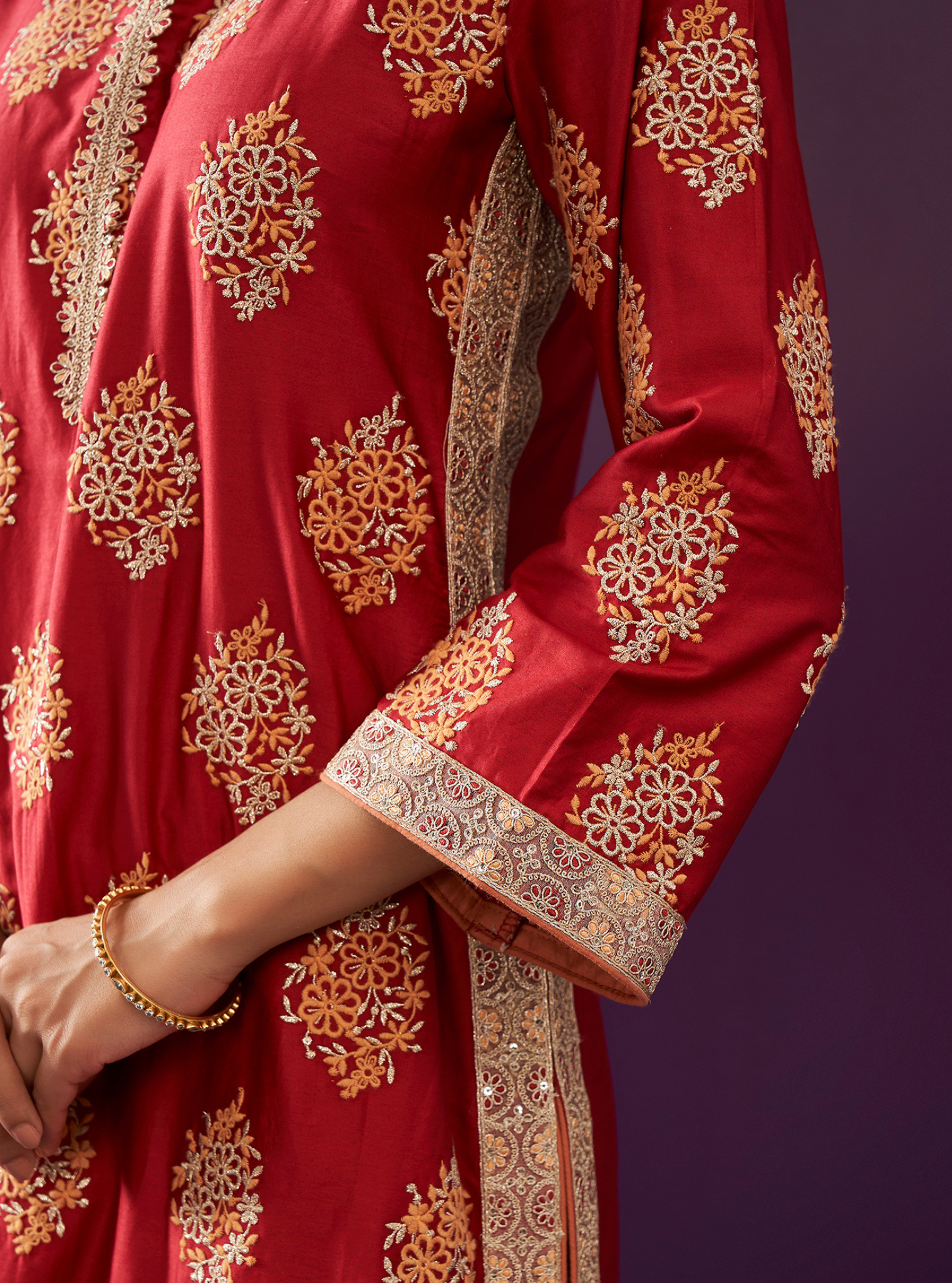 Calita Pima Satin Red Kurta Set