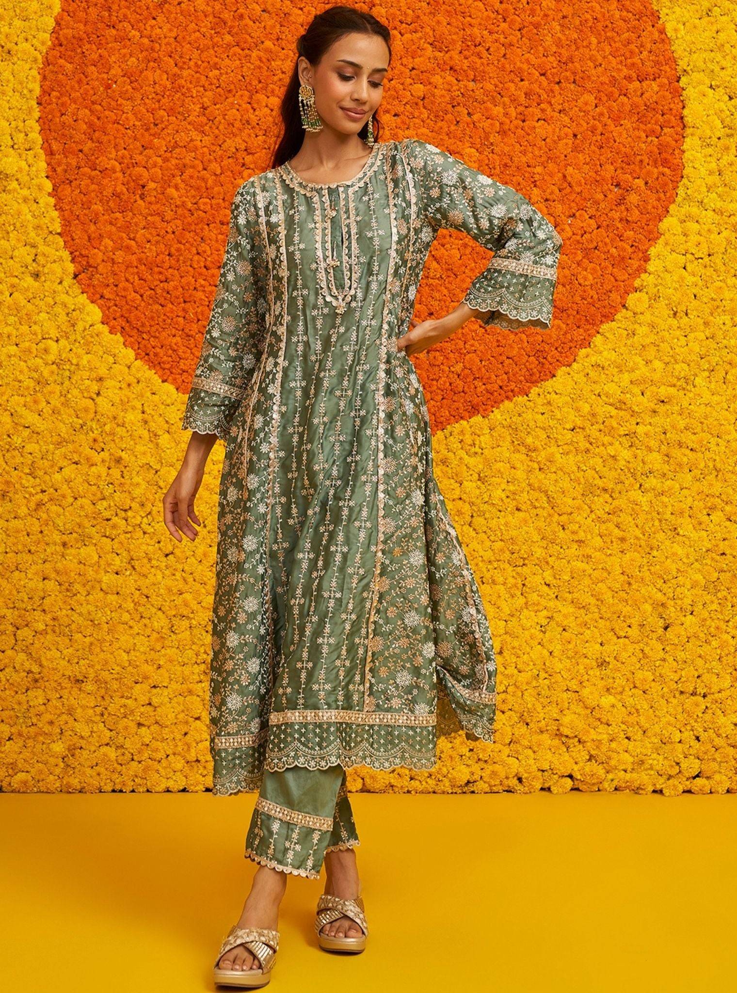 Saathiya Organza Satin Teal Blue Kurta