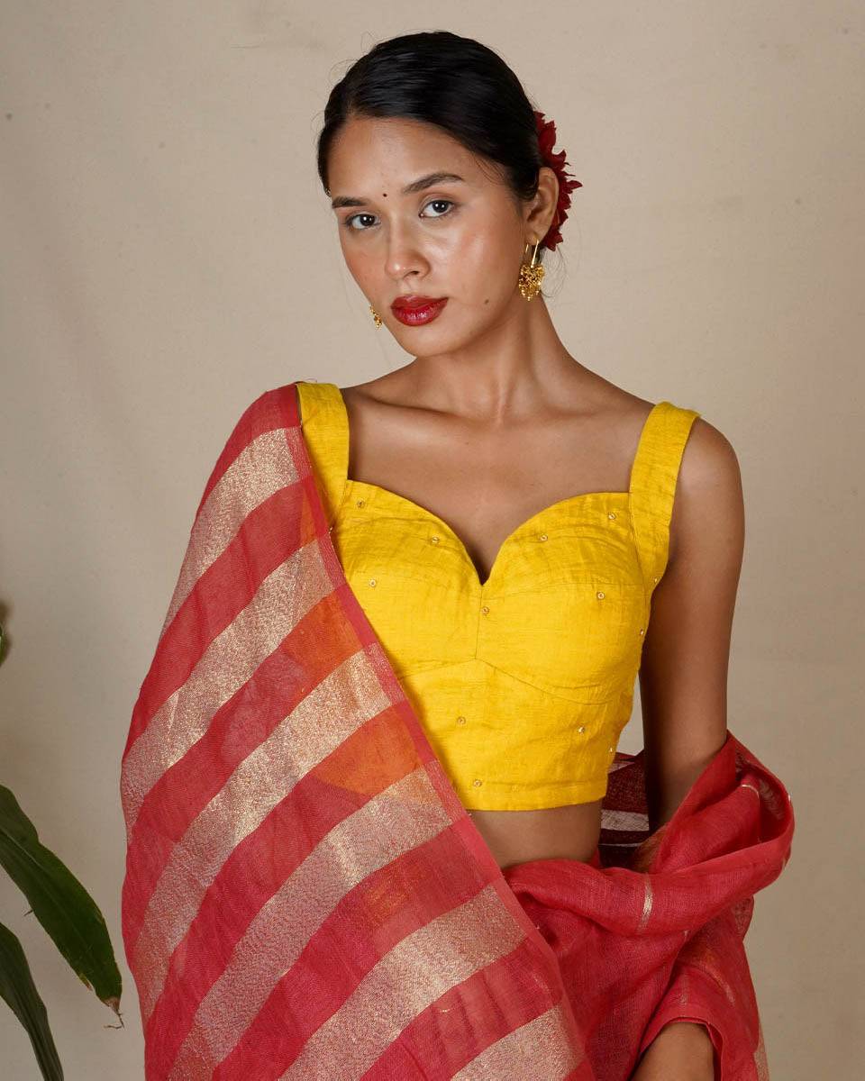 Rashmi Handwoven Linen Zari Blouse - Eknoor