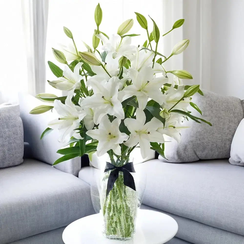 Charming White Lilies in a Glass Vase