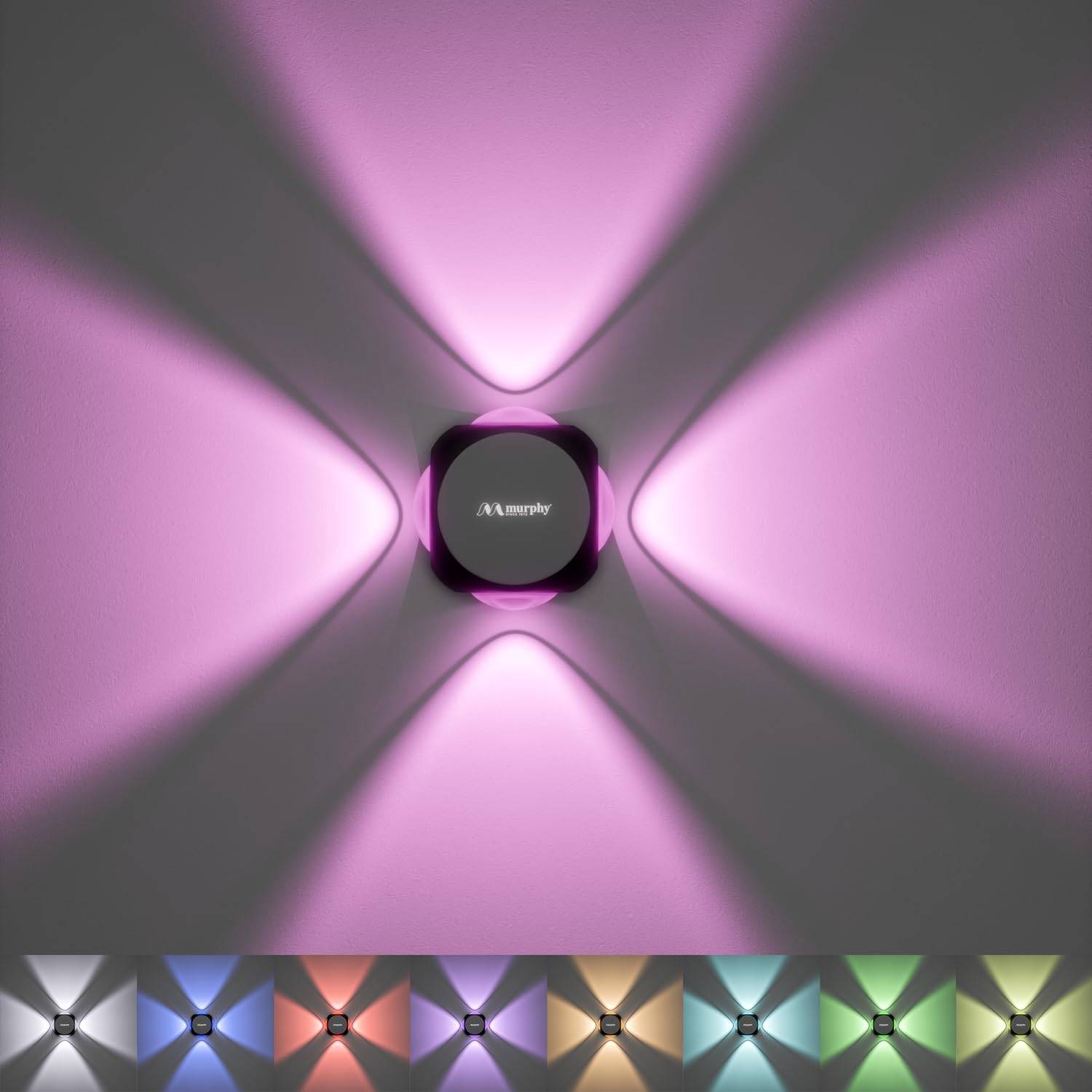 Murphy 6W LED Outdoor Wall Light | 4-Way Omni Beam| with–2-Year Warranty | 7+ Auto-Changing Colours IP66 Waterproof Aluminium Body,