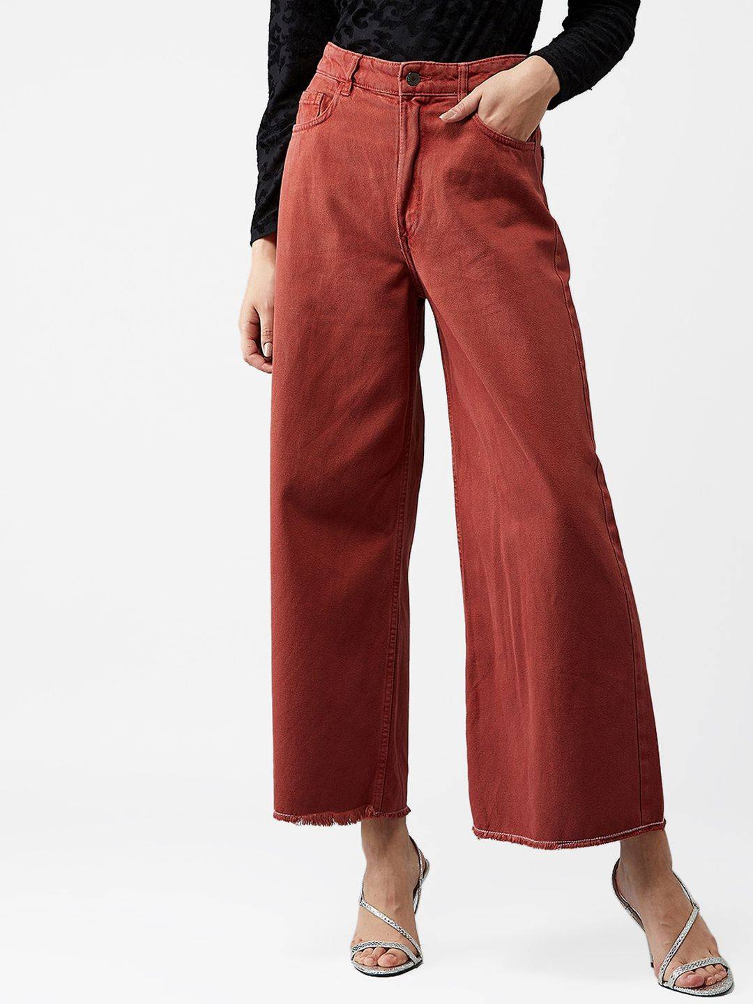 Kotty Women Maroon Flared High-Rise Clean Look Jeans