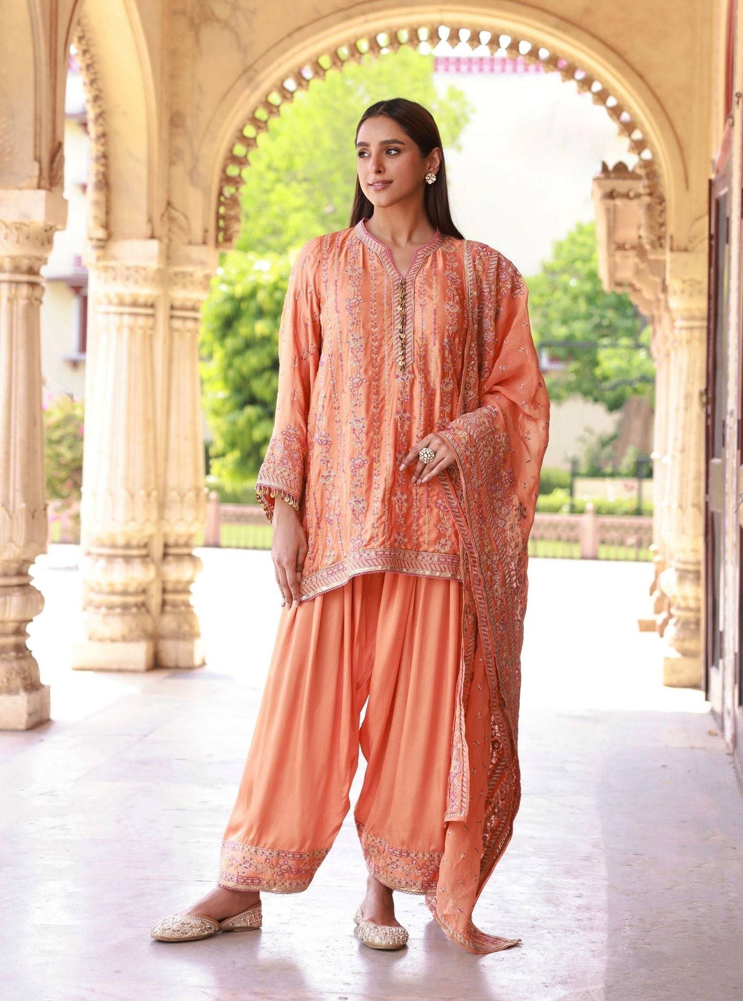 Pralika Bemberg Satin Orange Kurta Set