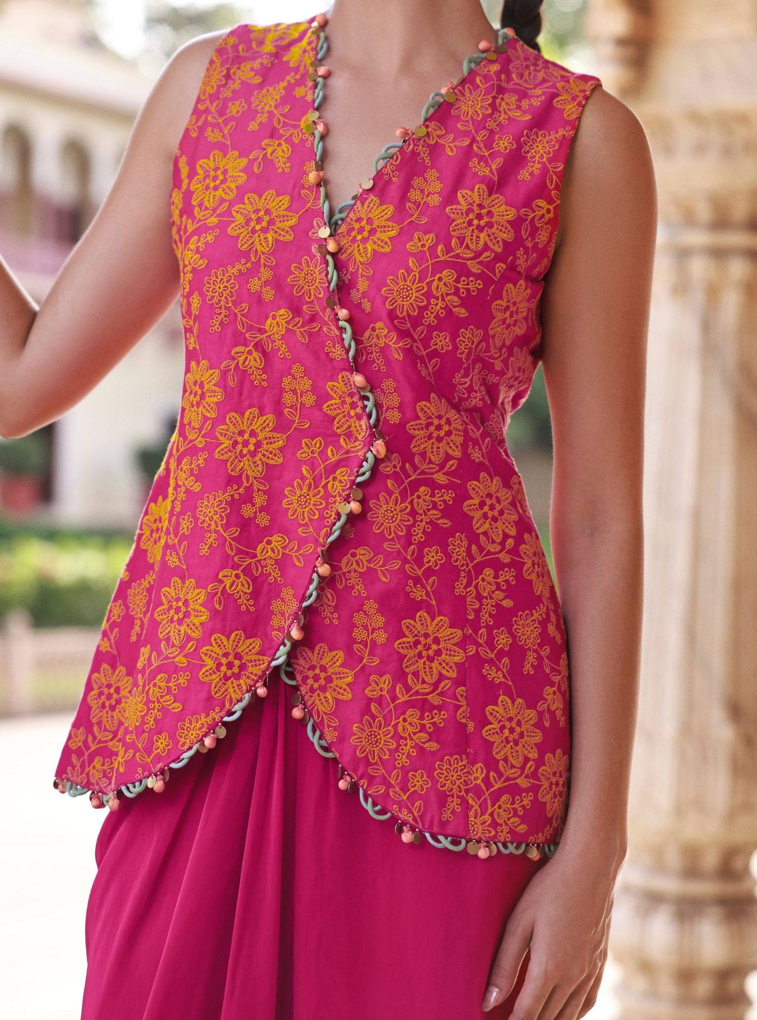 Mehira Supima Cotton Fuschia Jacket Set