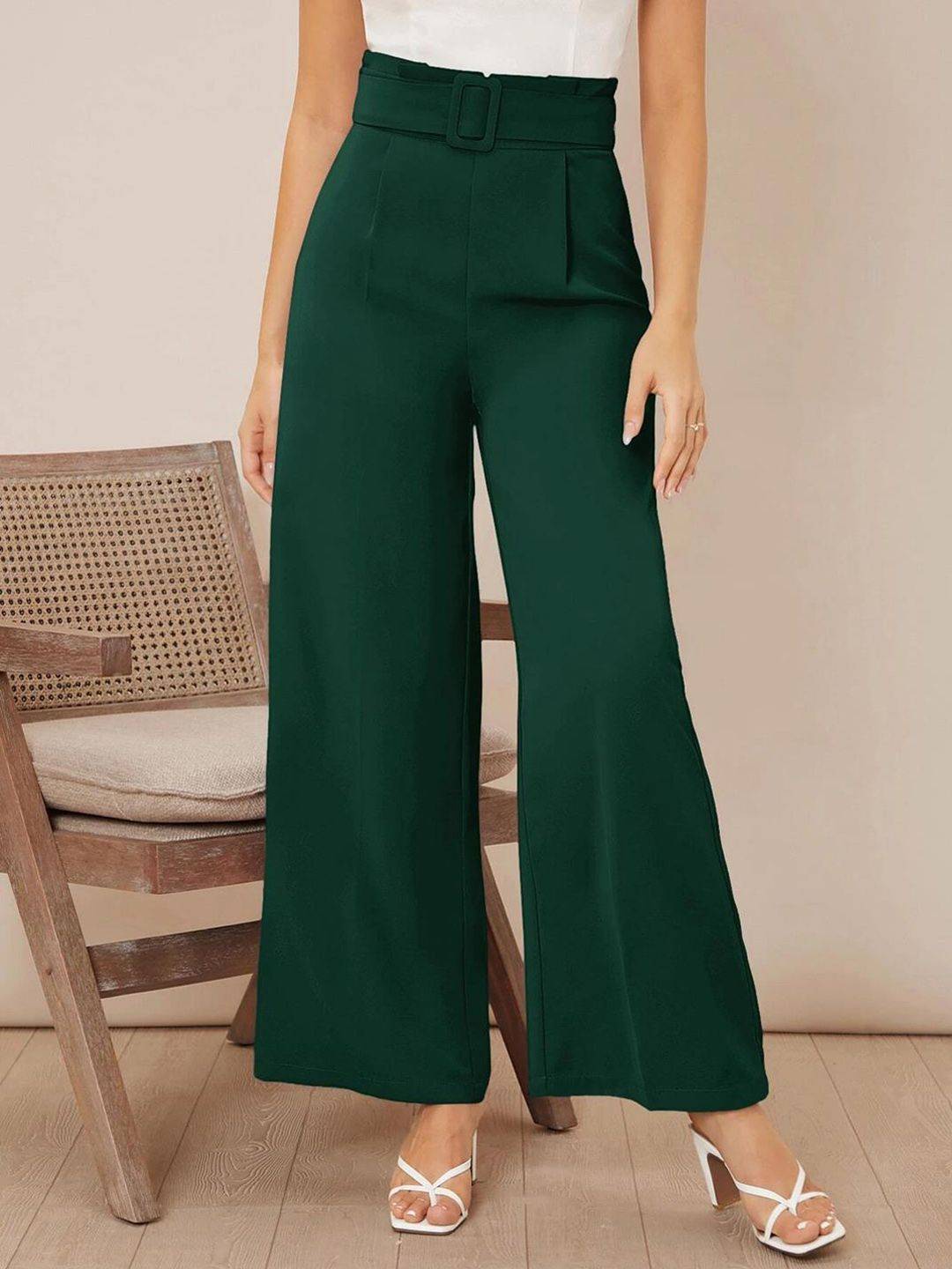 KOTTY BIZwear Women Relaxed Straight Leg High-Rise Easy Wash Pleated Trousers