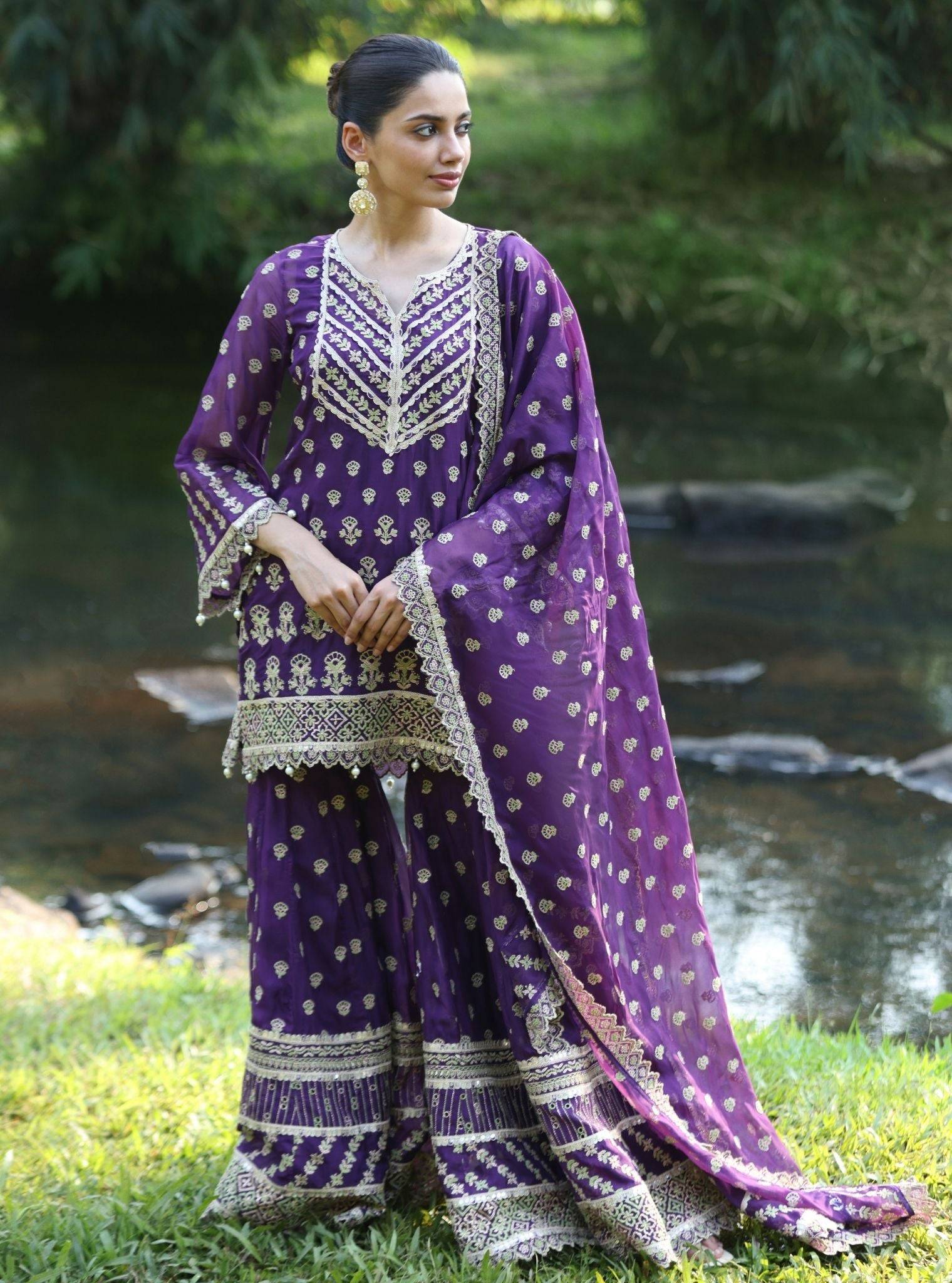 Kahani Organza Purple Kurta Set