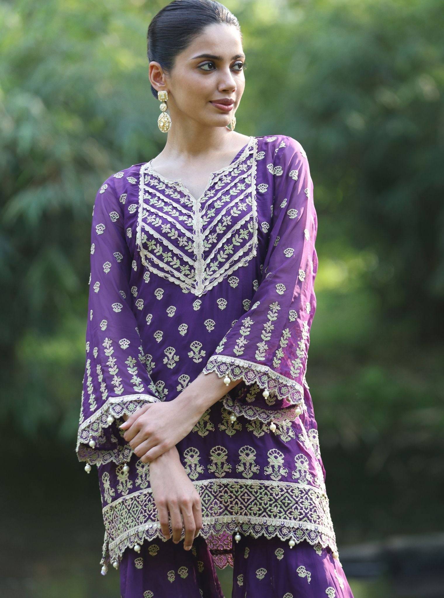 Kahani Organza Purple Kurta Set