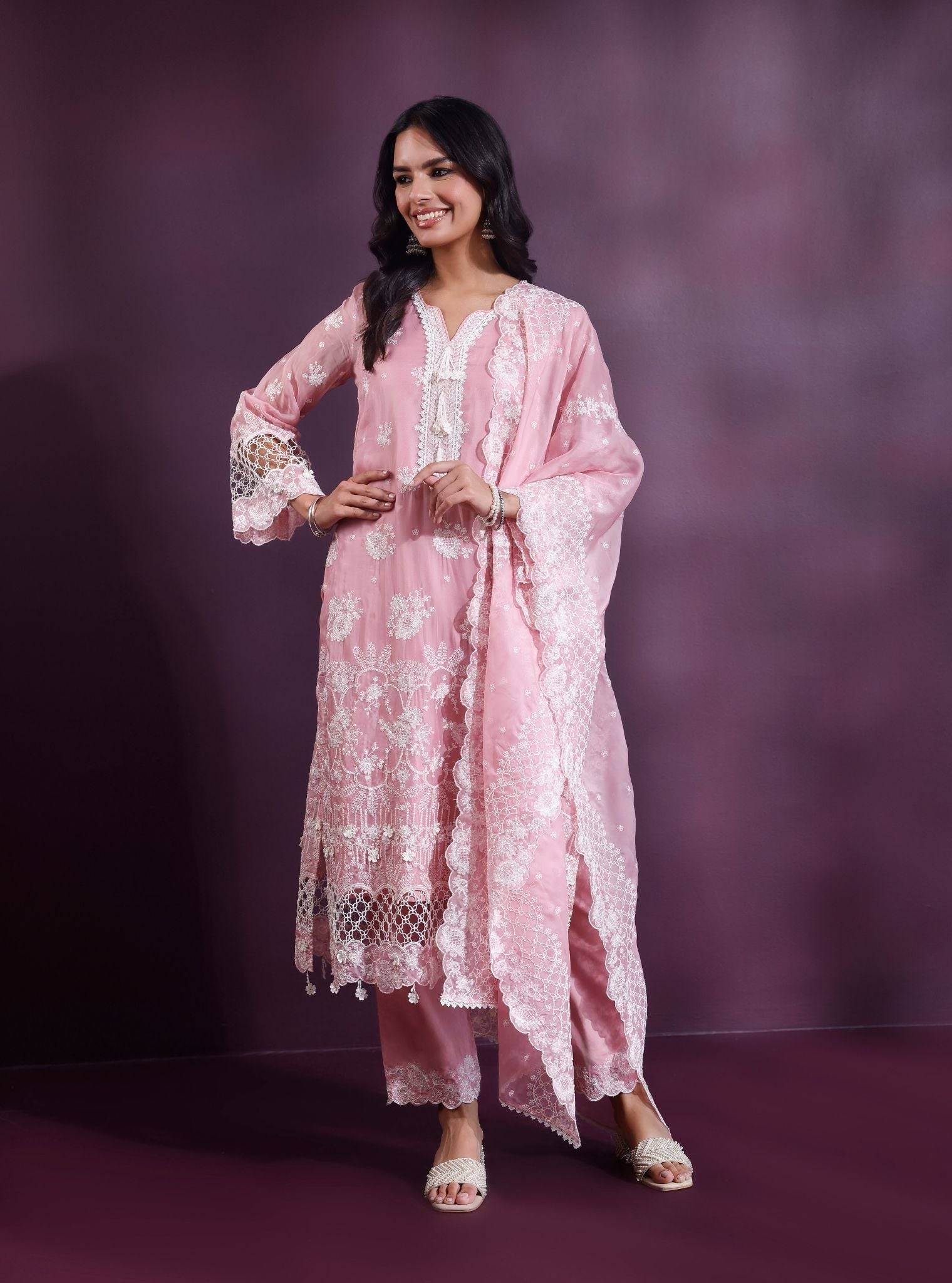 Ina Organza Onion Pink Kurta Set