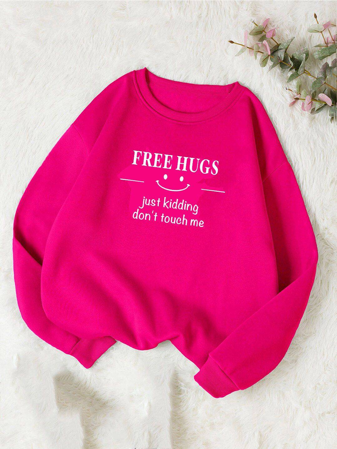 Kotty Typography Printed Round Neck Fleece Pullover Sweatshirt