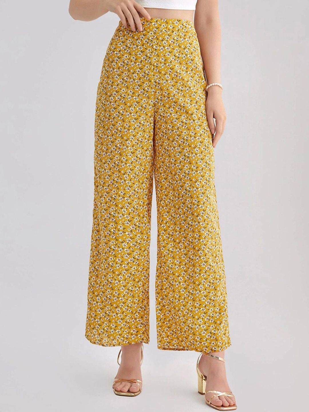 Kotty Women Multicoloured Floral Printed Relaxed High-Rise Easy Wash Trousers