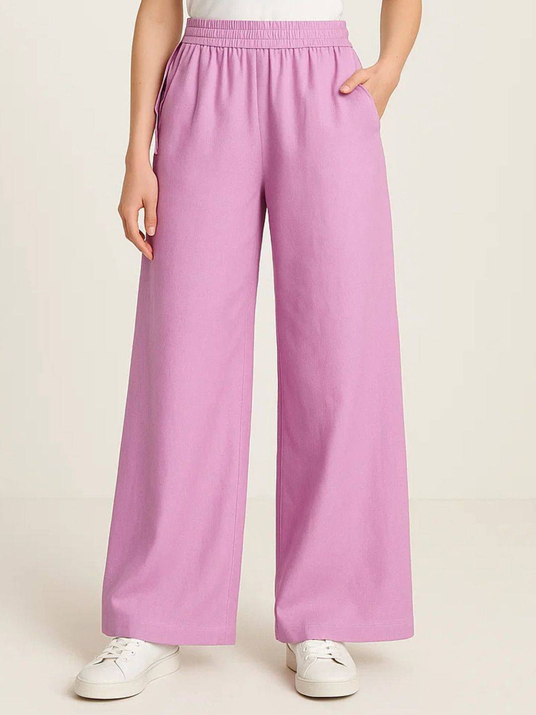 Kotty Women Loose Fit High-Rise Cotton Trousers