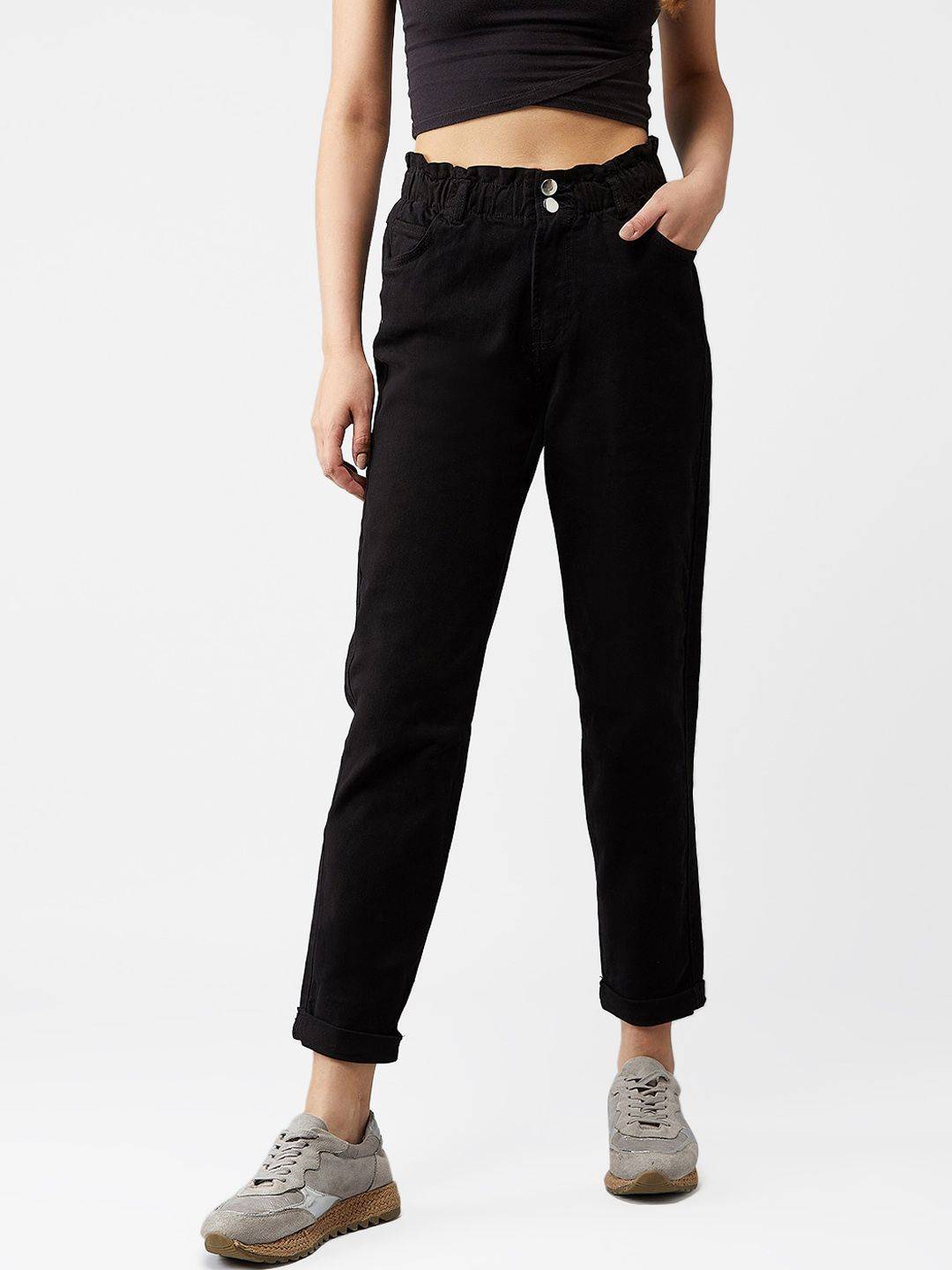 Kotty Women Black Boyfriend Fit High-Rise Clean Look Jeans