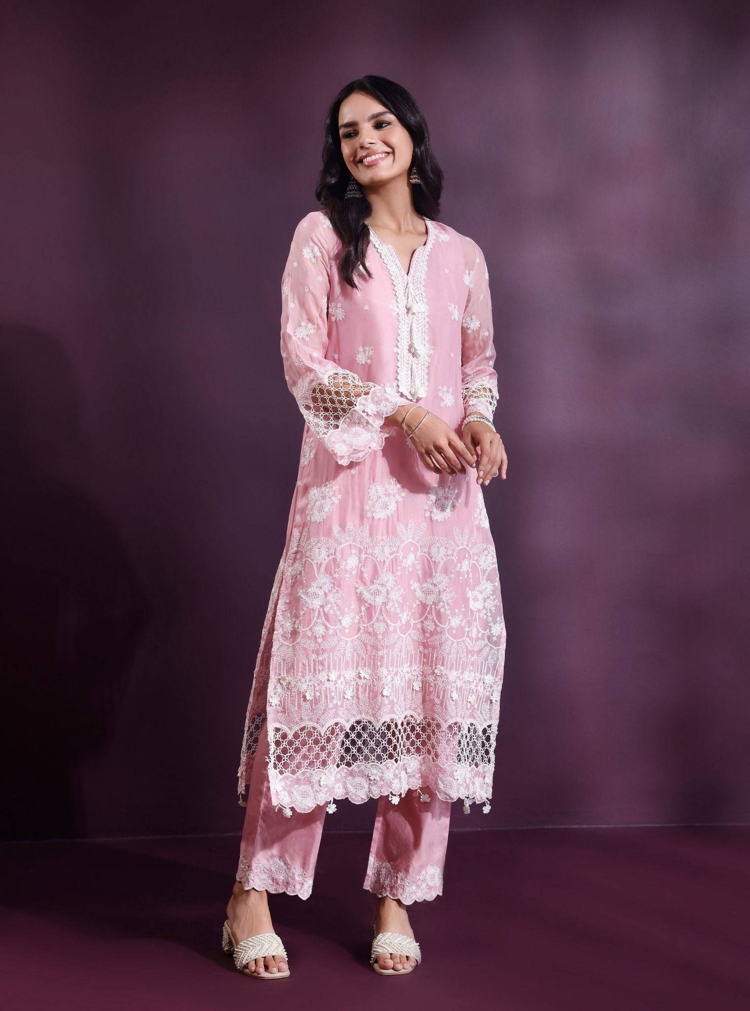 Ina Organza Onion Pink Kurta Set