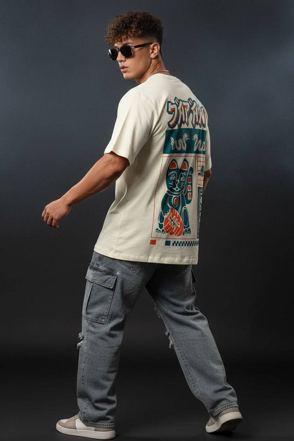 Japan Osaka Swan White Oversized Back Graphic Printed T-shirt