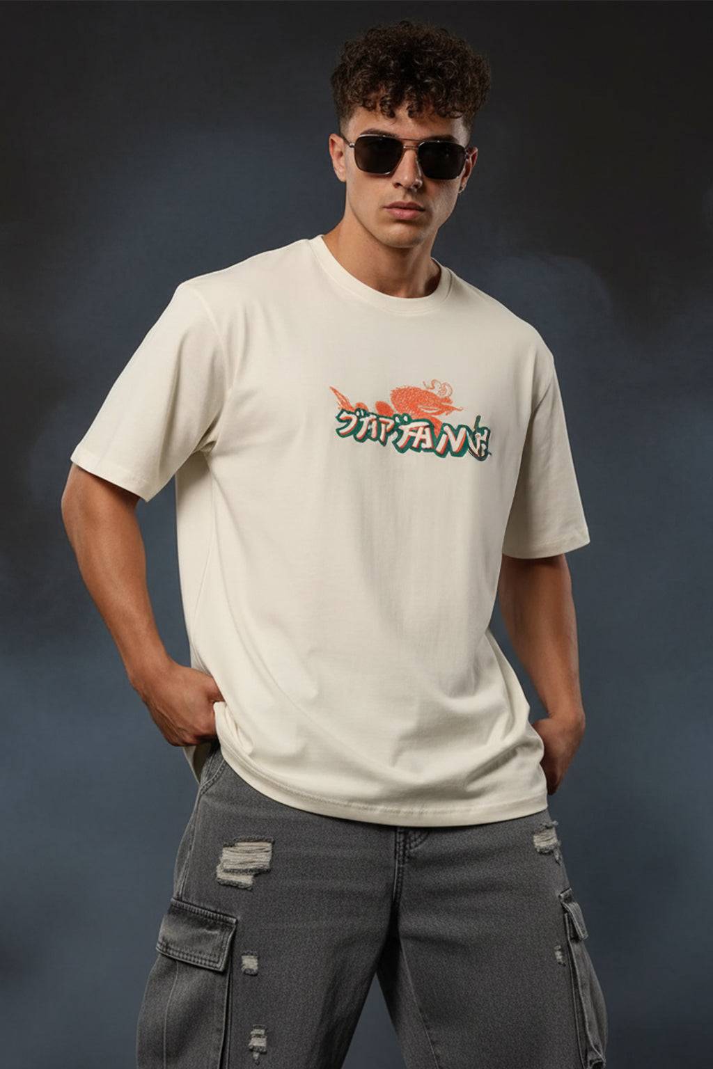 Japan Osaka Swan White Oversized Back Graphic Printed T-shirt