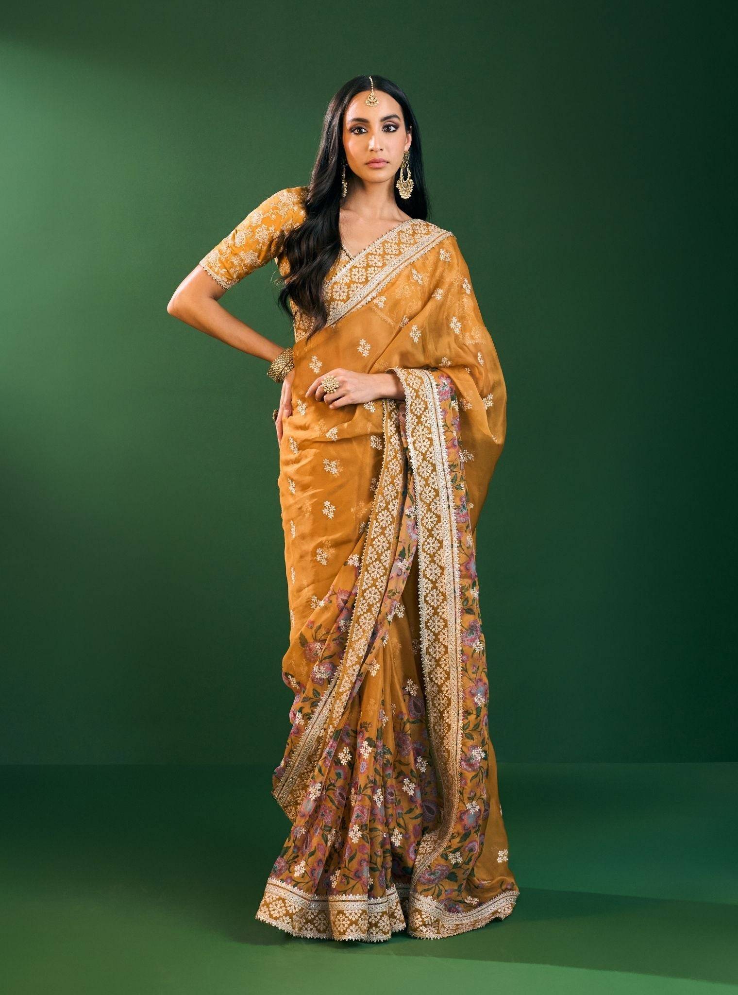 Leya Organza Printed Mustard Saree