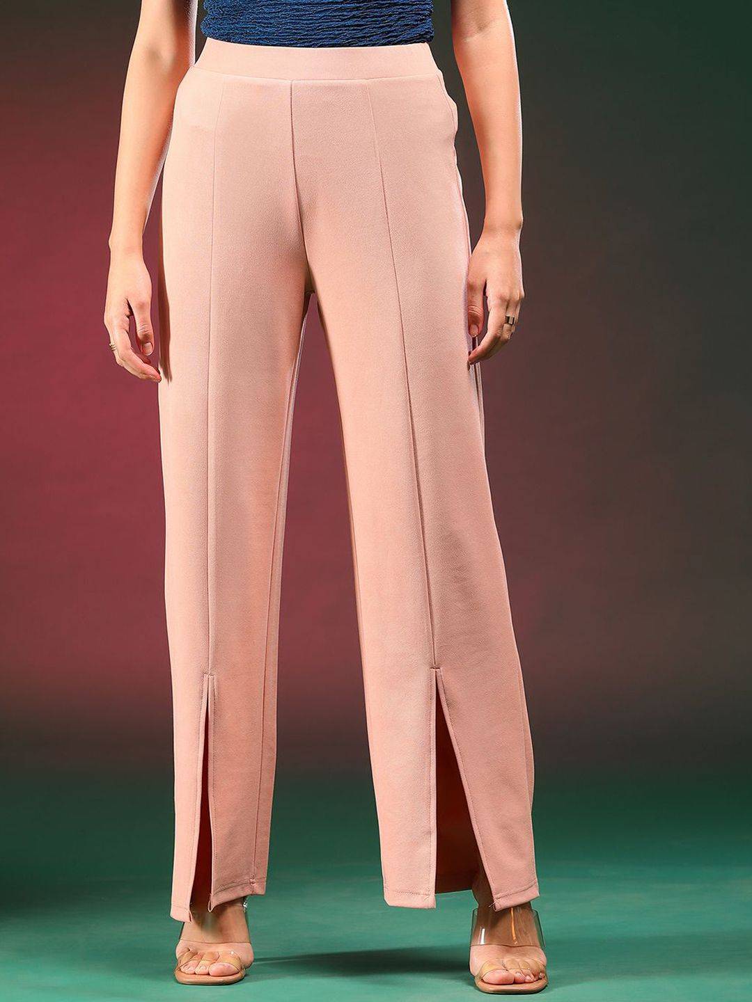 Kotty Women Relaxed Straight Fit High-Rise Easy Wash Regular Trousers