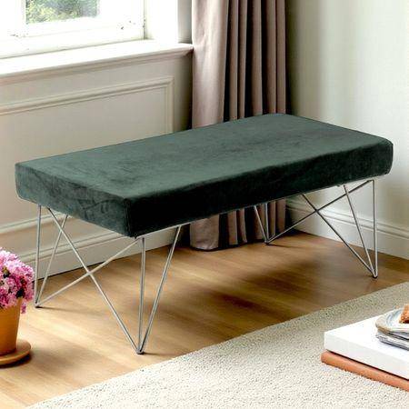 Zenith Sheesham Wood Accent 2 Seater Bench   In Green Cotton Velvet