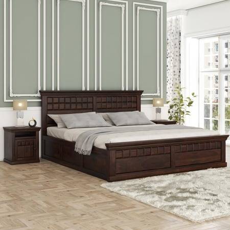 PRASHIV Sheesham Wood Queen Size Bed Box Storage Storage Walnut Finish (60 x 78 inches)