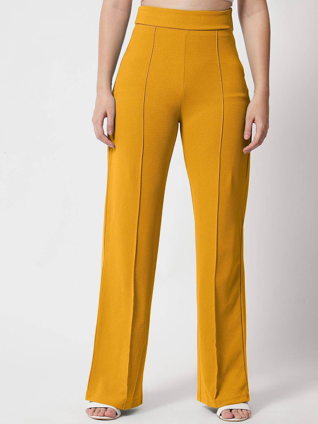 Kotty Women Relaxed Straight Fit High Rise Pleated Trousers