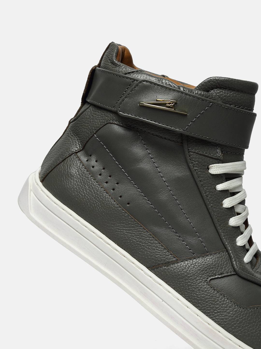 High-Top Premium Leather Sneakers - Grey