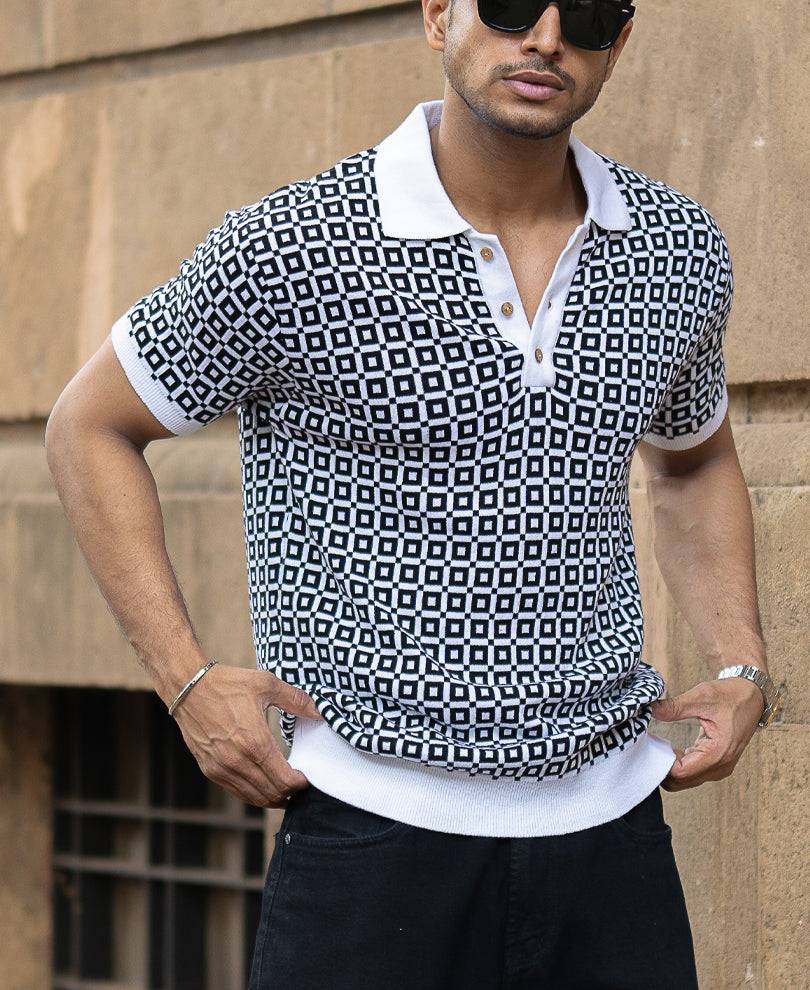 Black Jacquard Contrast Collar T-Shirt Buy @ ₹899