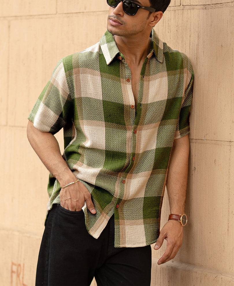 Green Structured Checks Shirt Buy @ ₹899