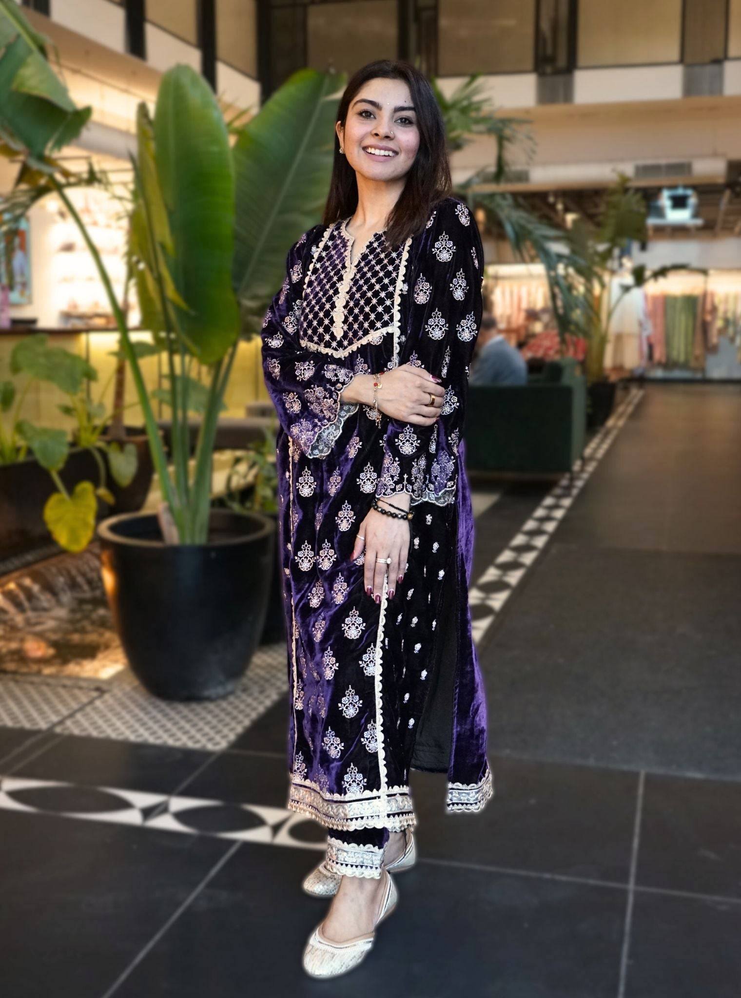 Ghazal Velvet Purple Kurta Set