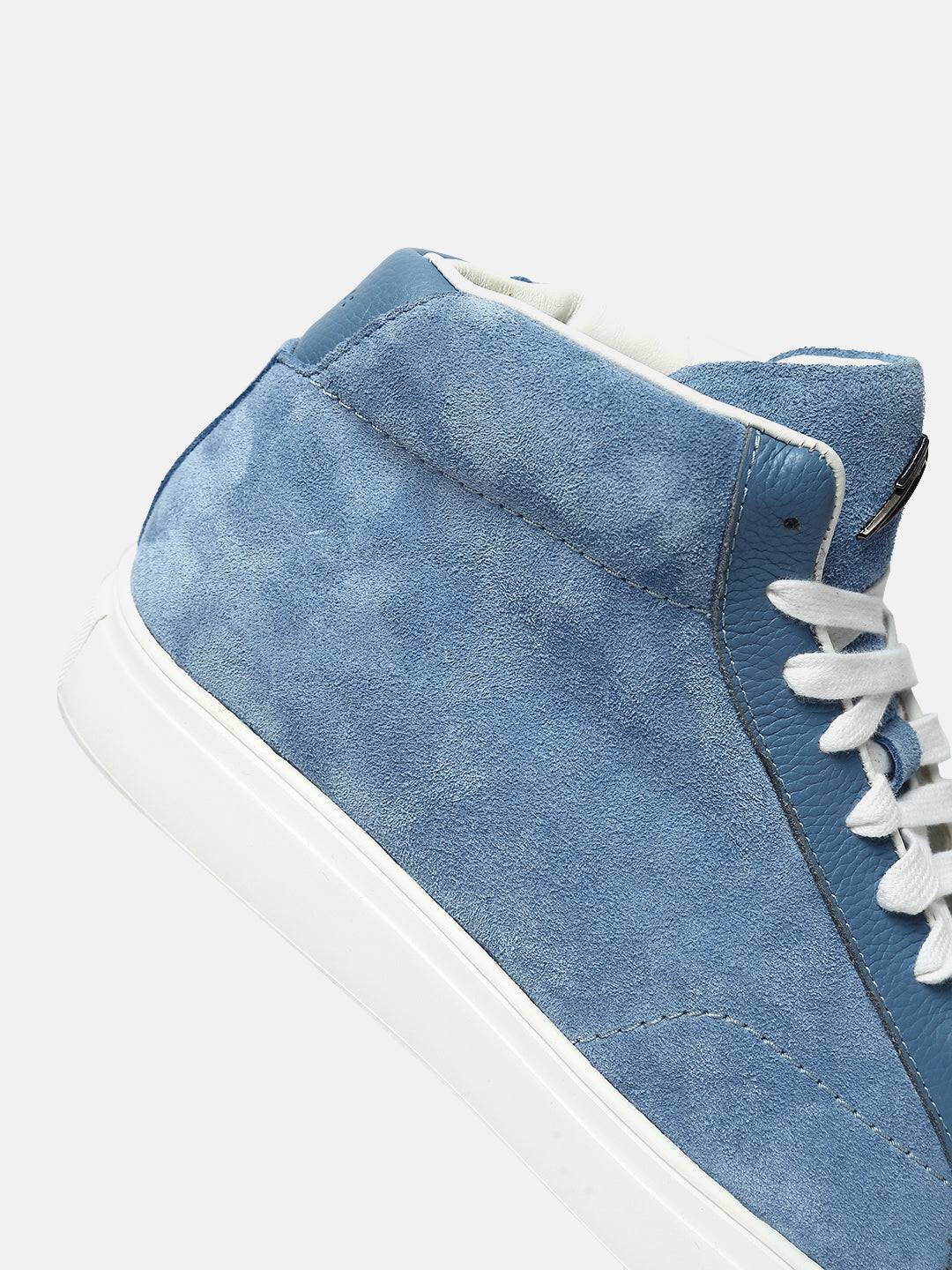 Premium Leather Mid-Top Casual Sneakers - Sky Blue