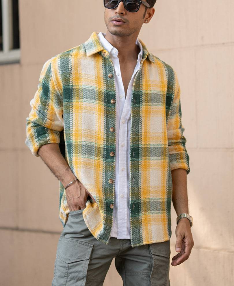 Yellow And Green Structured Checks Shirt Buy @ ₹1099