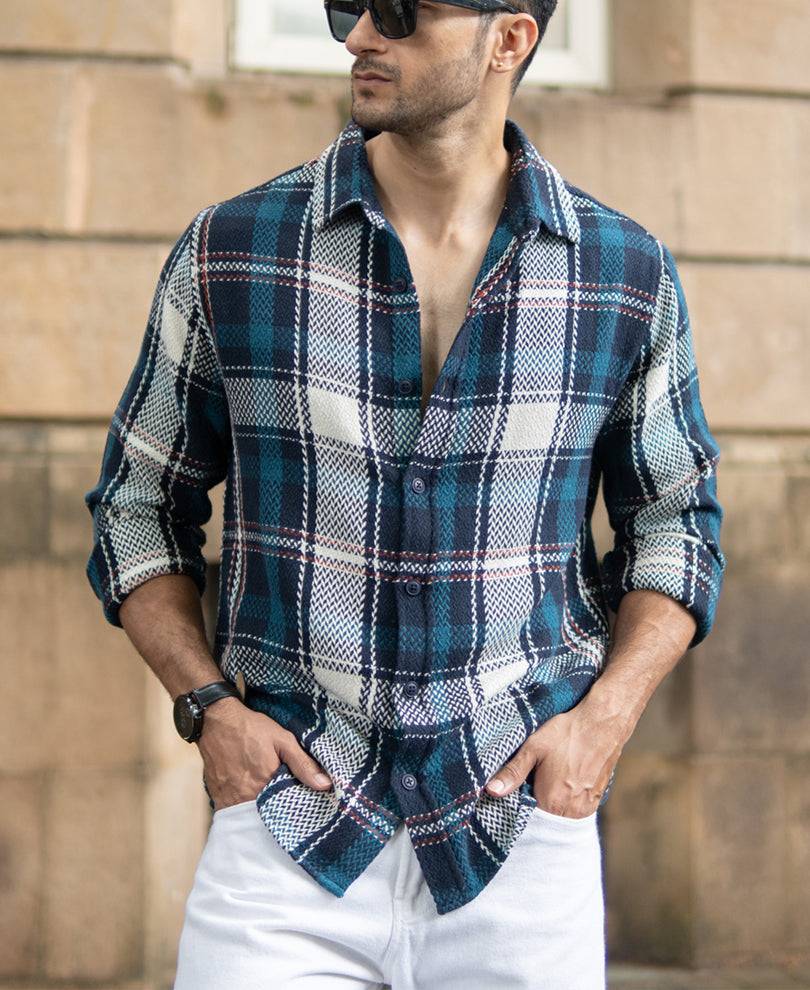 Navy Structured Checks Shirt Buy @ ₹999