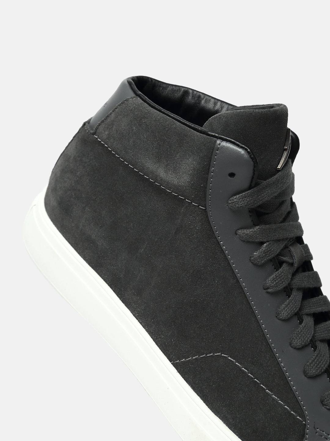 Premium Leather Mid-Top Sneakers - Grey