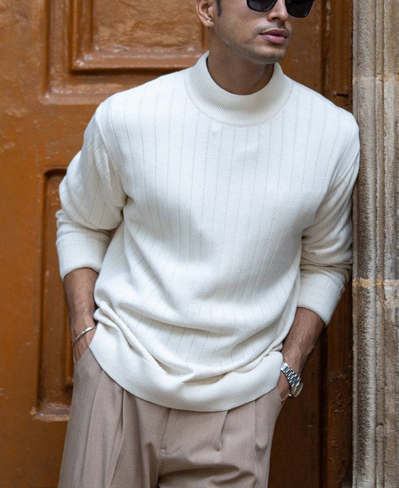 Off-White Structure Stripe High Neck Sweater Buy @ ₹1199