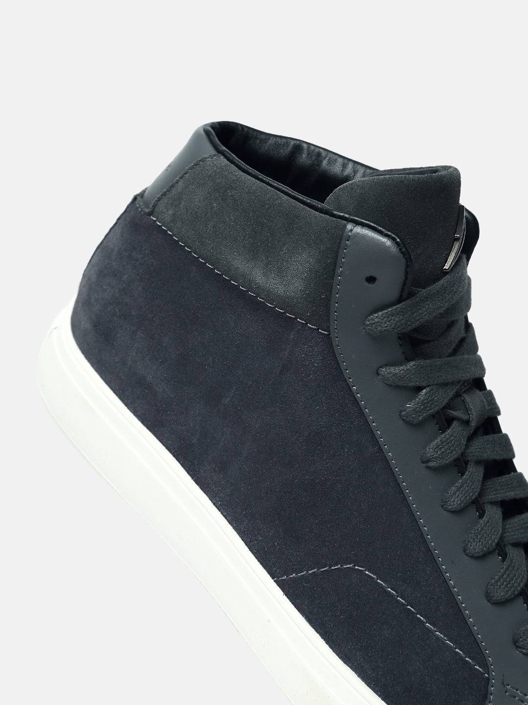 Premium Leather Mid-Top Sneakers - Navy