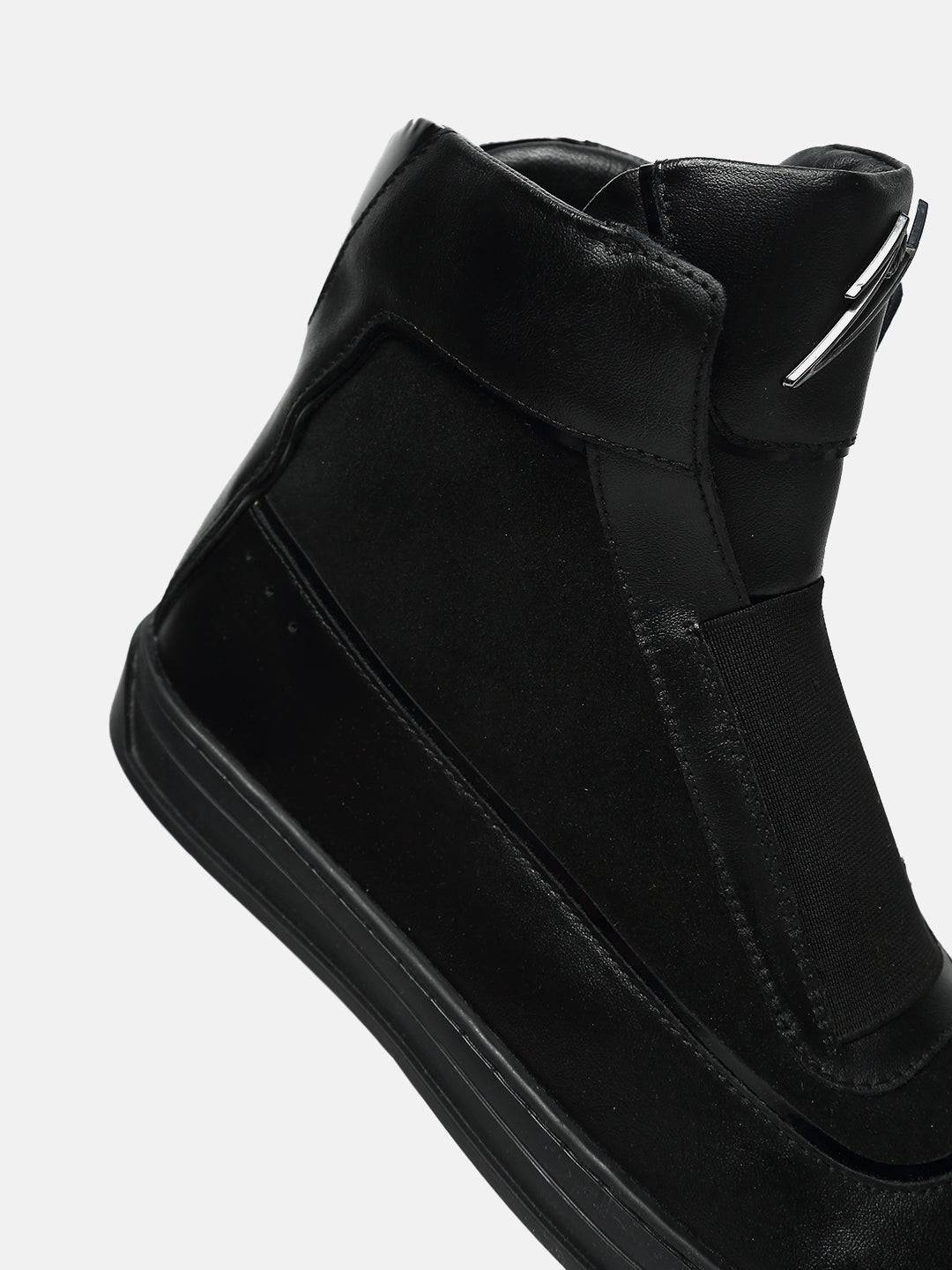 High-Top Premium Leather Sneakers - Black