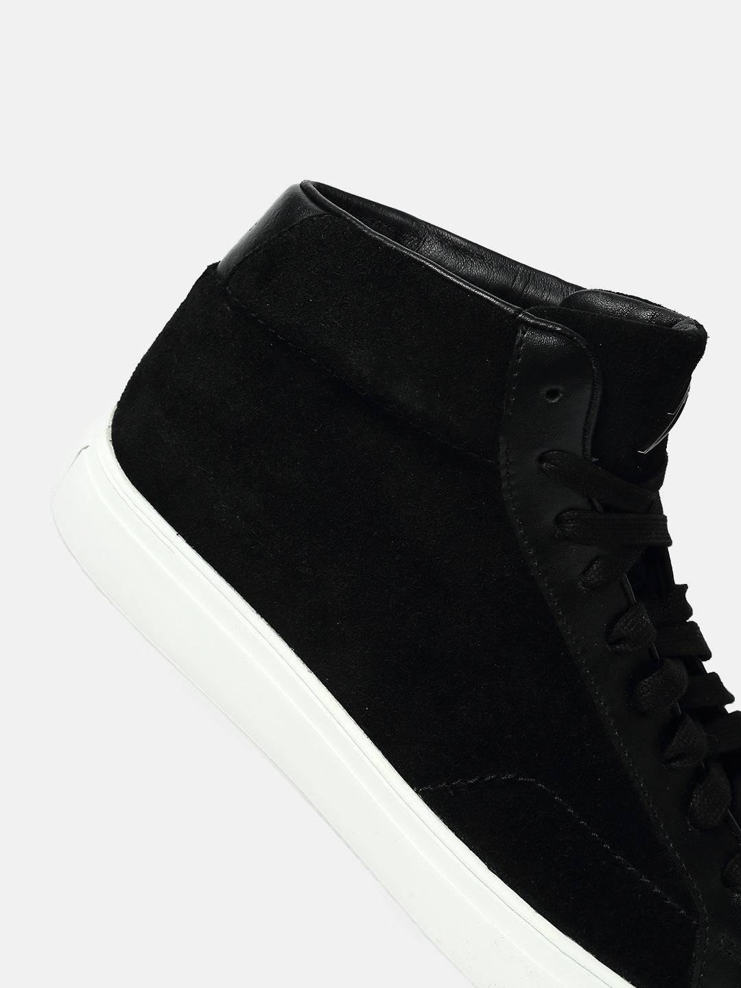 Premium Leather Mid-Top Sneakers - Black