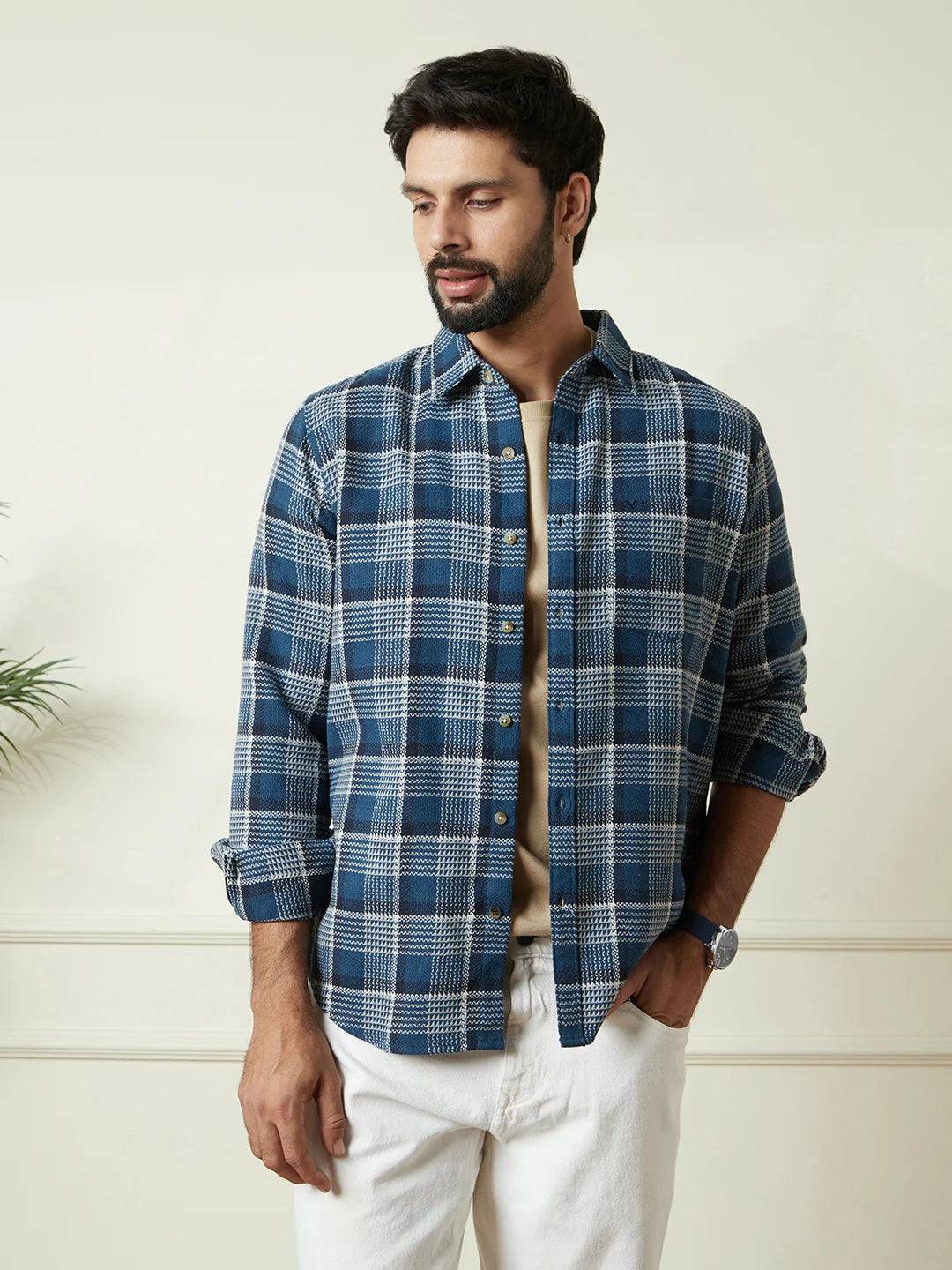 Checked Dobby Pattern Shirt | Blue