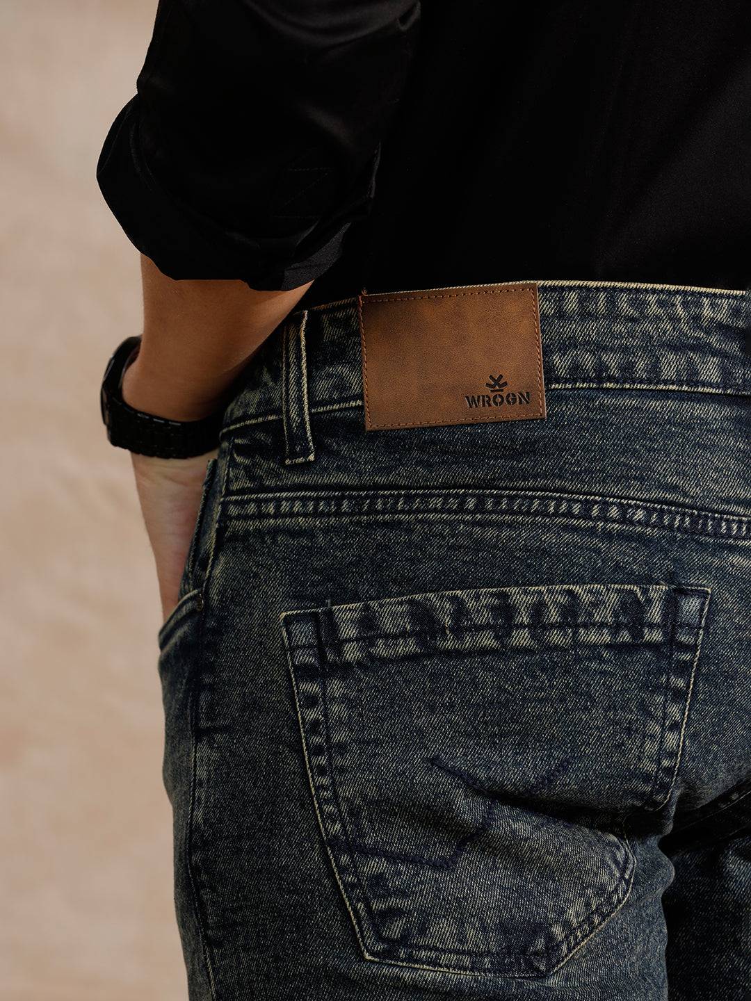 Solid Heavy Fade Slim Tapered Fit Jeans | Blue