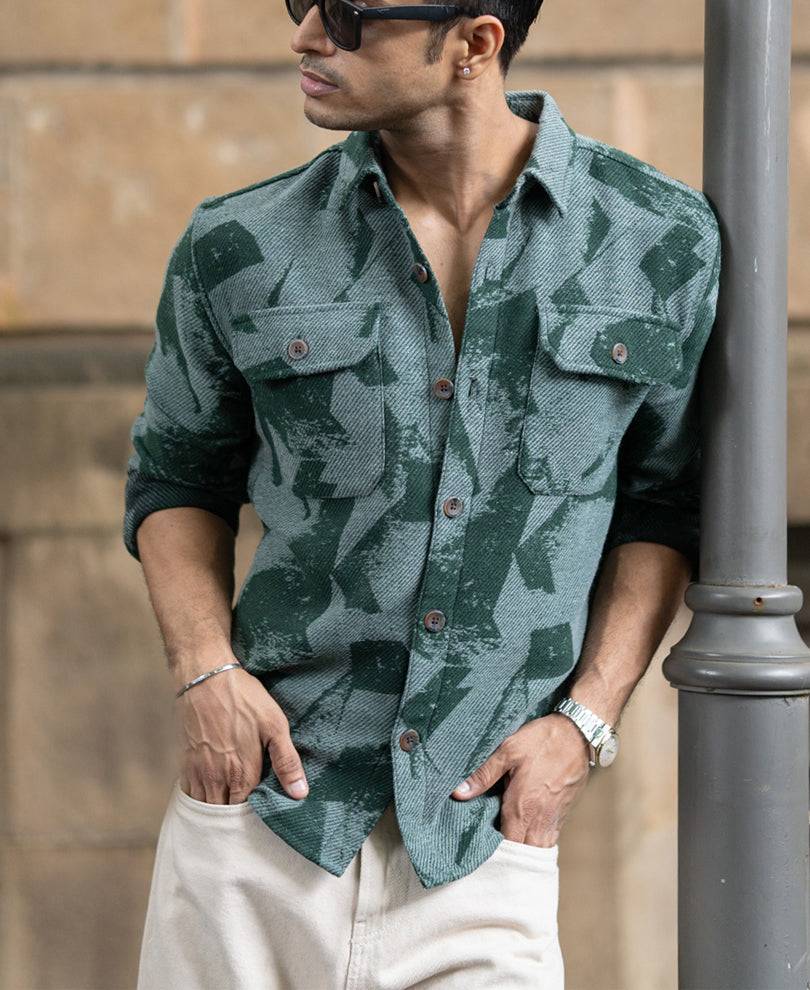 Green Jacquard Overshirt Buy @ ₹1199