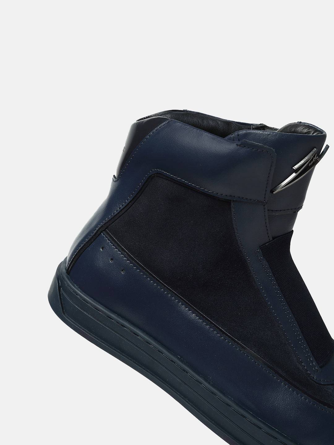 Premium Leather High-Top Sneakers - Blue