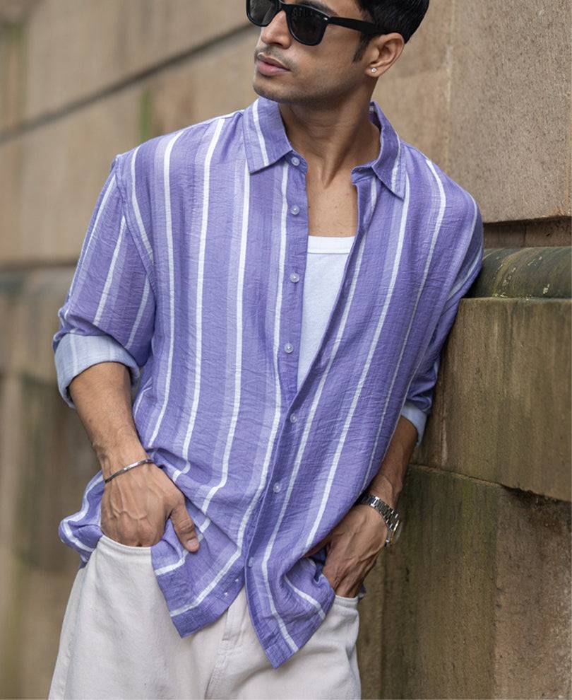 Lavender Stripe Print Shirt Buy @ ₹1199