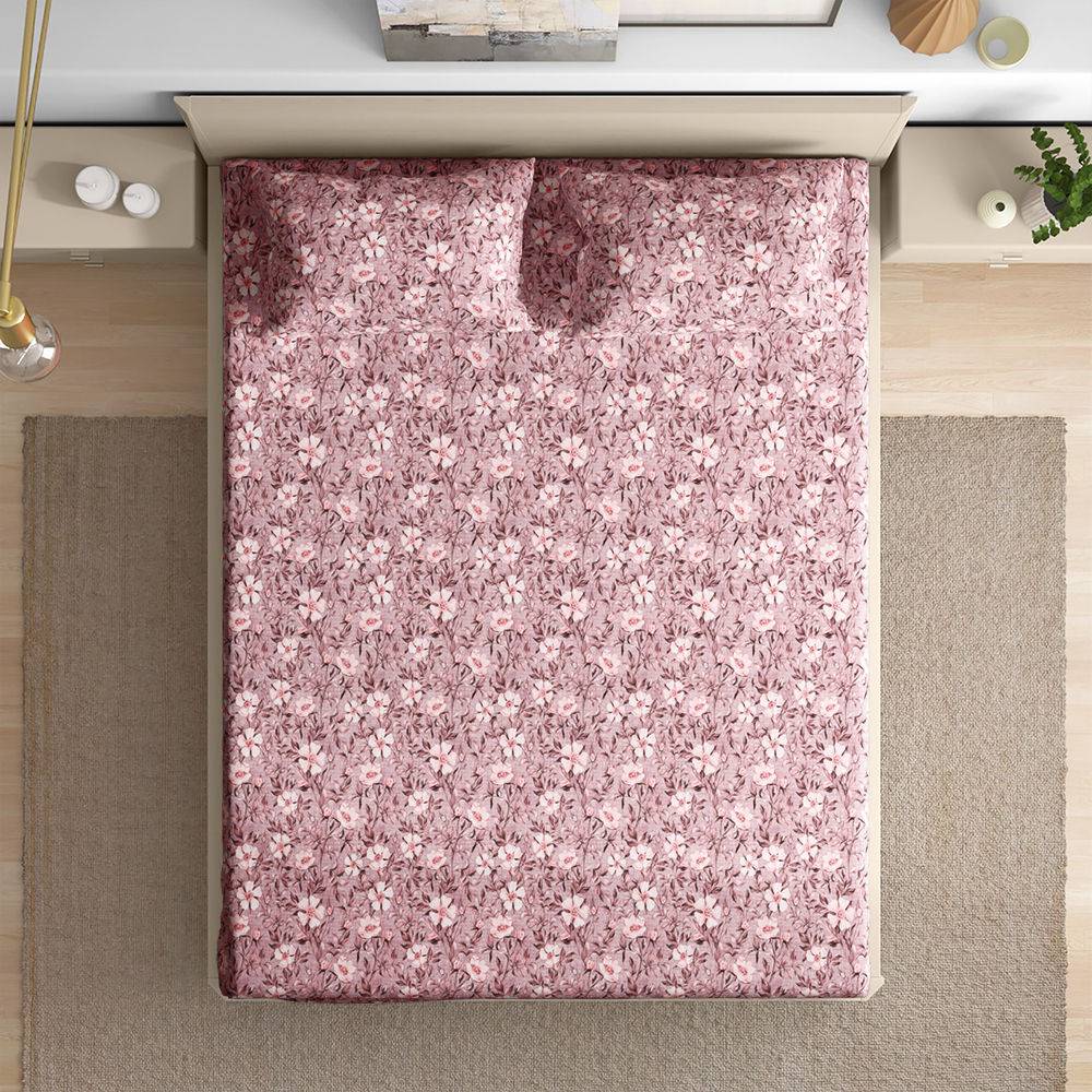 200TC 100% Cotton Premium Queen Size Bedsheet (100x90 Inches) / (2.54m*2.29m) with 2Pillow Covers Free, Daisy (100x85 inch)