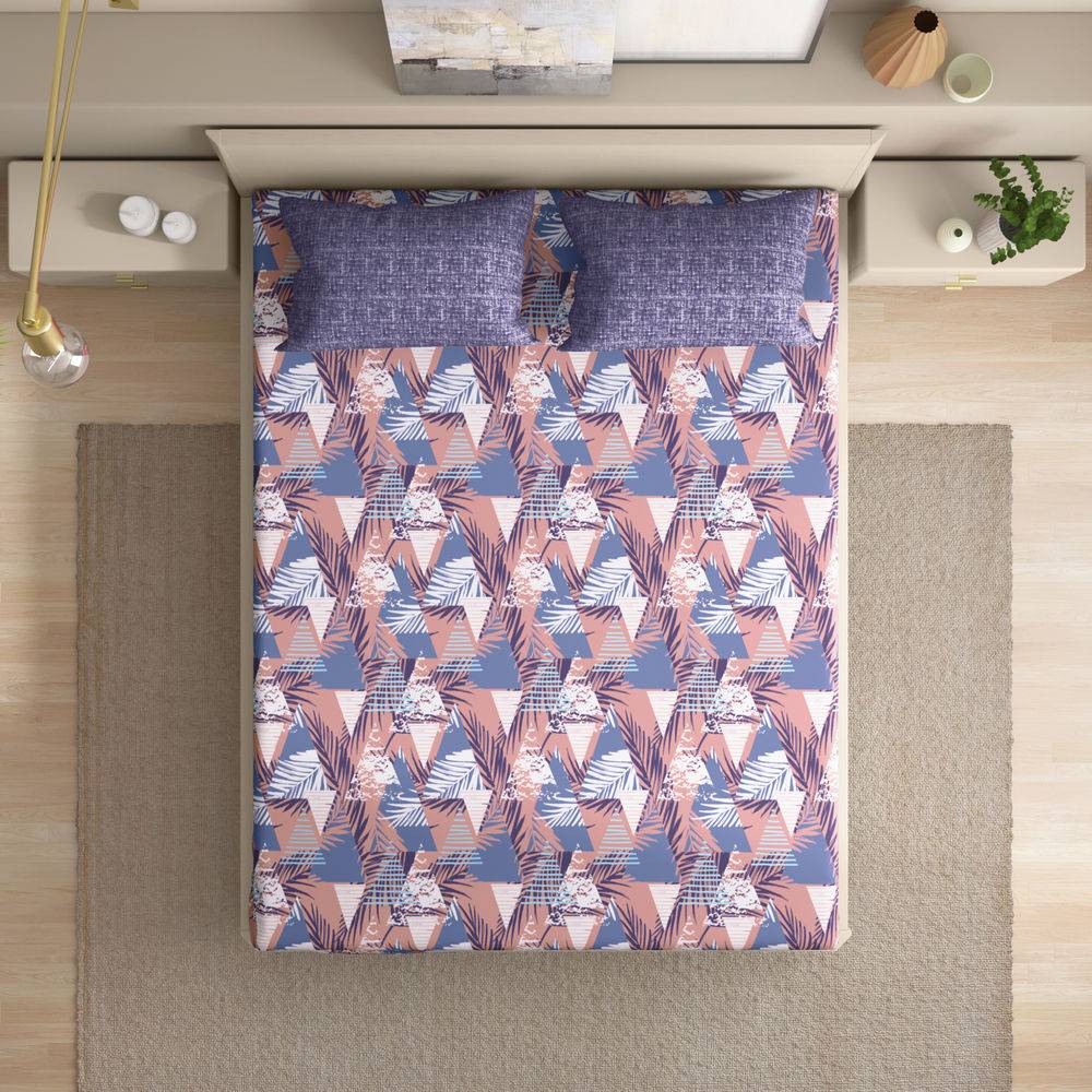 200 TC 100% Cotton Premium Queen Size Bedsheet (100x90 Inches) / (2.54m*2.29m) with 2 Pillow Covers Free, Mambo (100x85 inch)