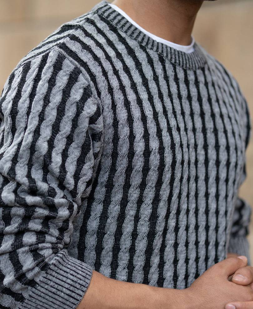 Grey And Black Cable Knit Sweater Buy @ ₹1199