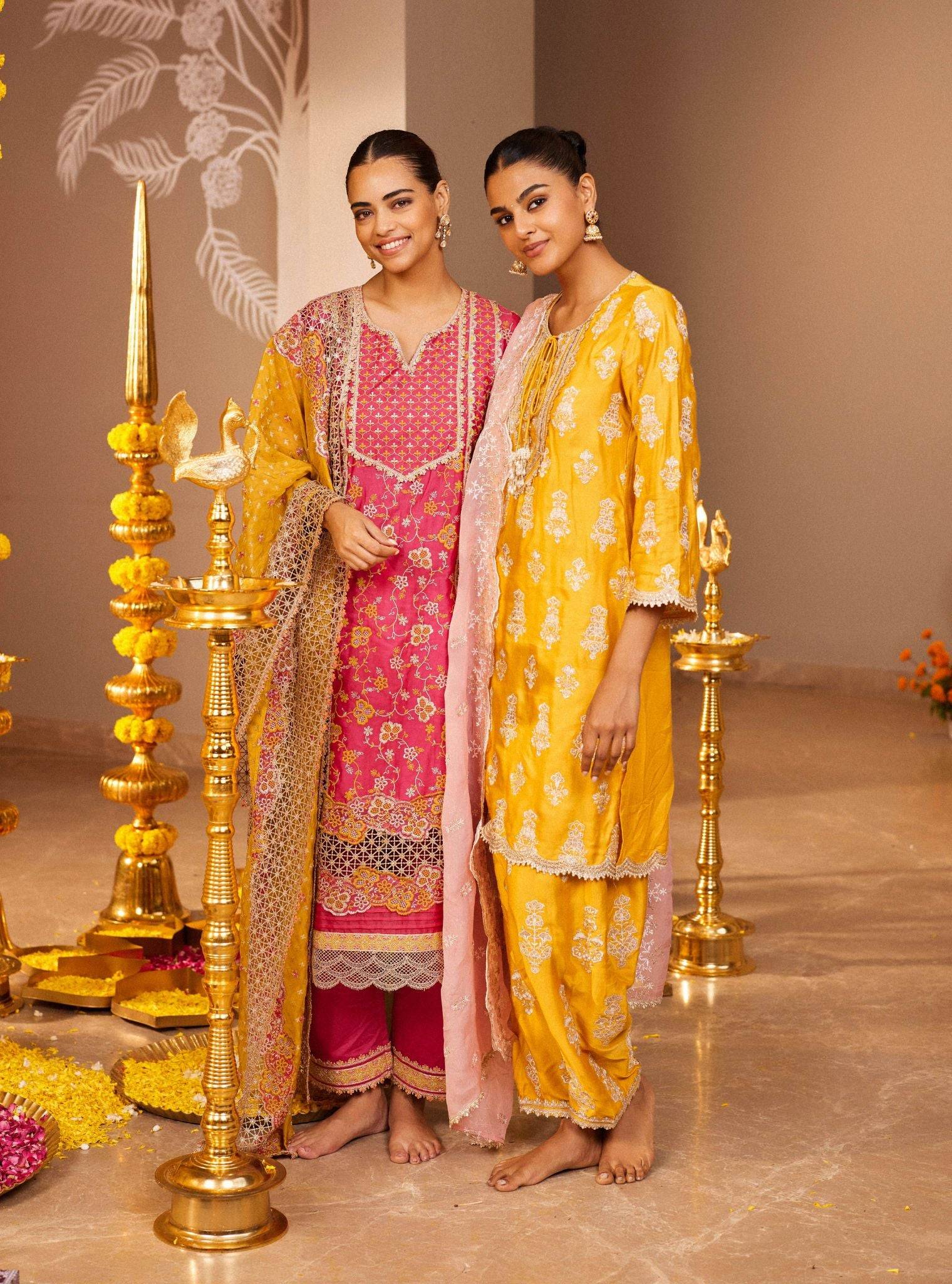 Anchali Pima Satin Fuschia Kurta Set