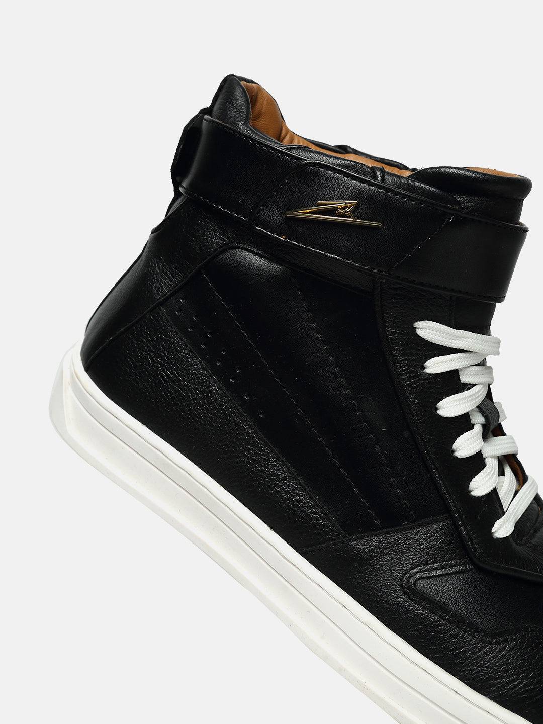 High-Top Premium Leather Sneakers - Black