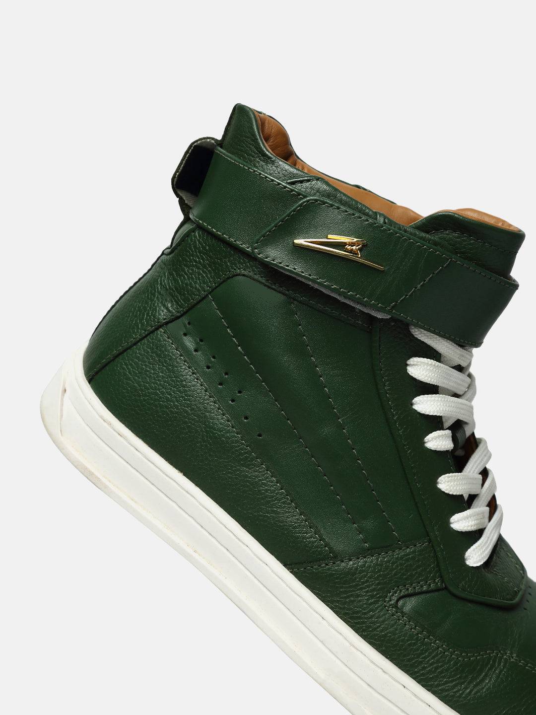 High-Top Premium Leather Sneakers - Green