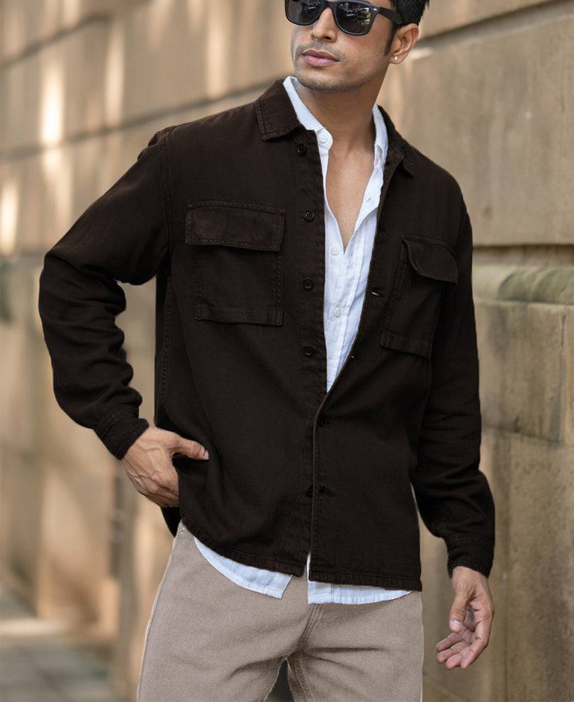 Dark Brown Double Pockets Denim Overshirt Buy @ ₹1499